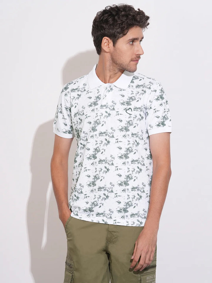 White Regular Fit Men's Polo T-Shirt by Being Human Clothing