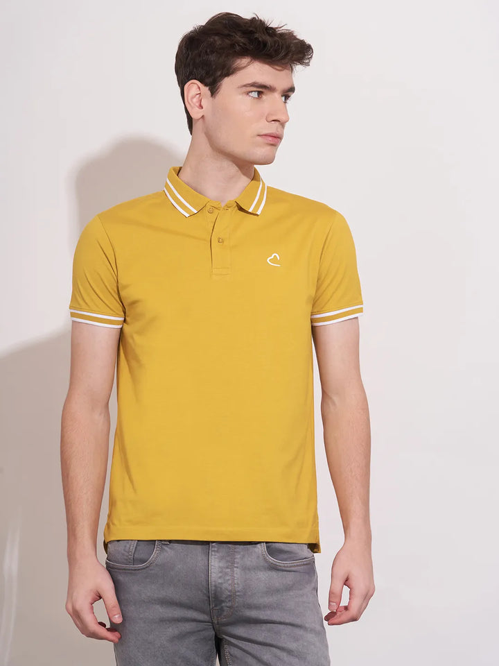Mustard Regular Fit Men's Polo T-Shirt by Being Human Clothing