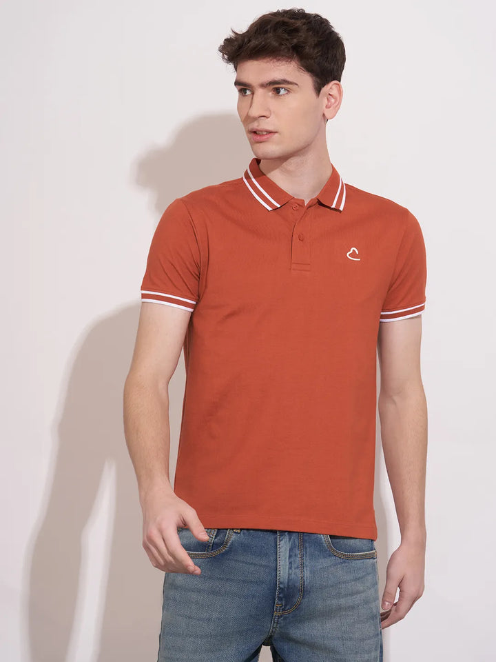 Rust Regular Fit Men's Polo T-Shirt by Being Human Clothing