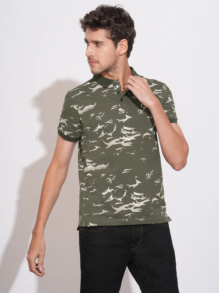 Olive Regular Fit Men's Polo T-Shirt by Being Human Clothing