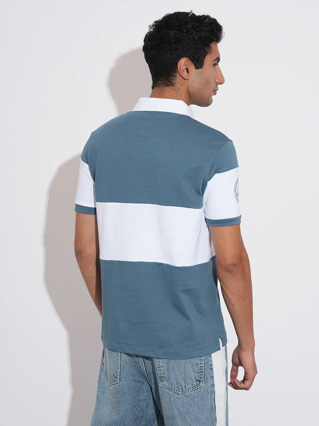 Fantastic Four Colorblocked White and Blue Polo T-Shirt By Being Human