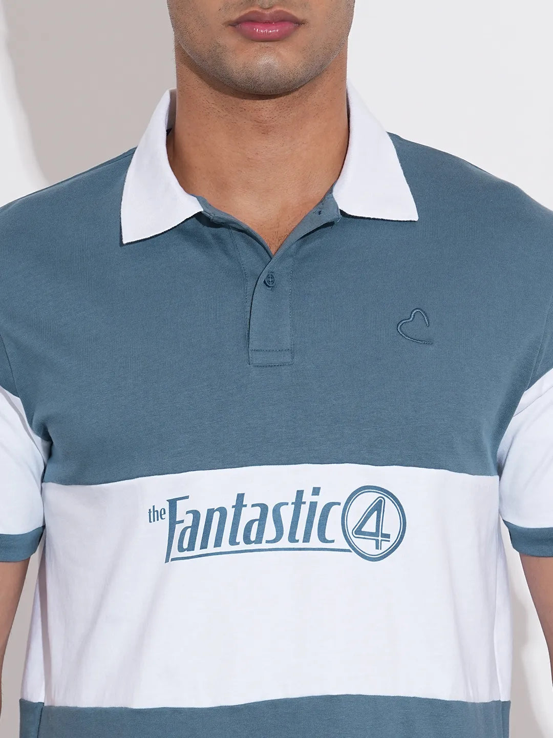 Fantastic Four Colorblocked White and Blue Polo T-Shirt By Being Human