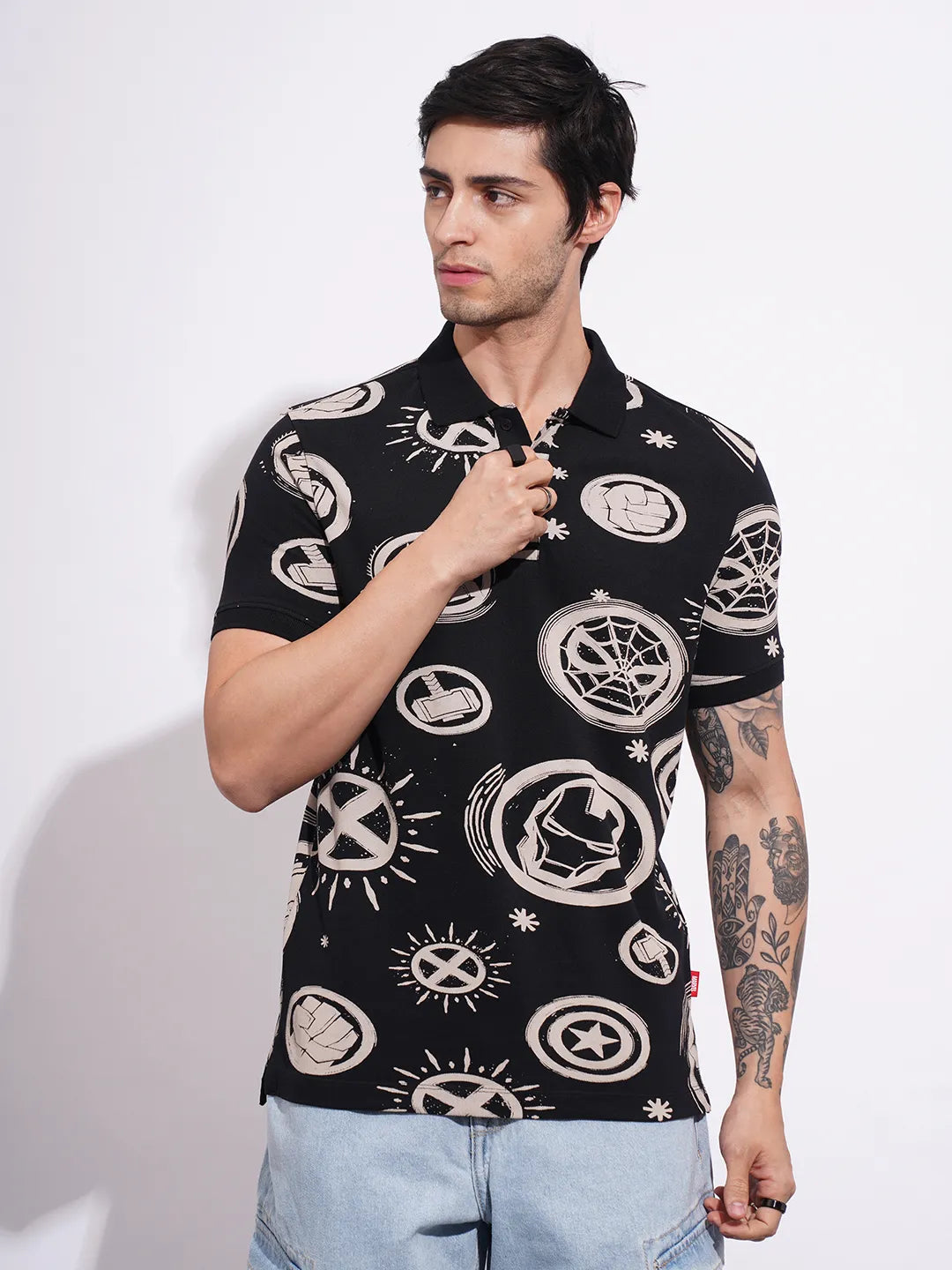 Avengers Black Regular Collar Men's Polo Neck by Being Human Clothing