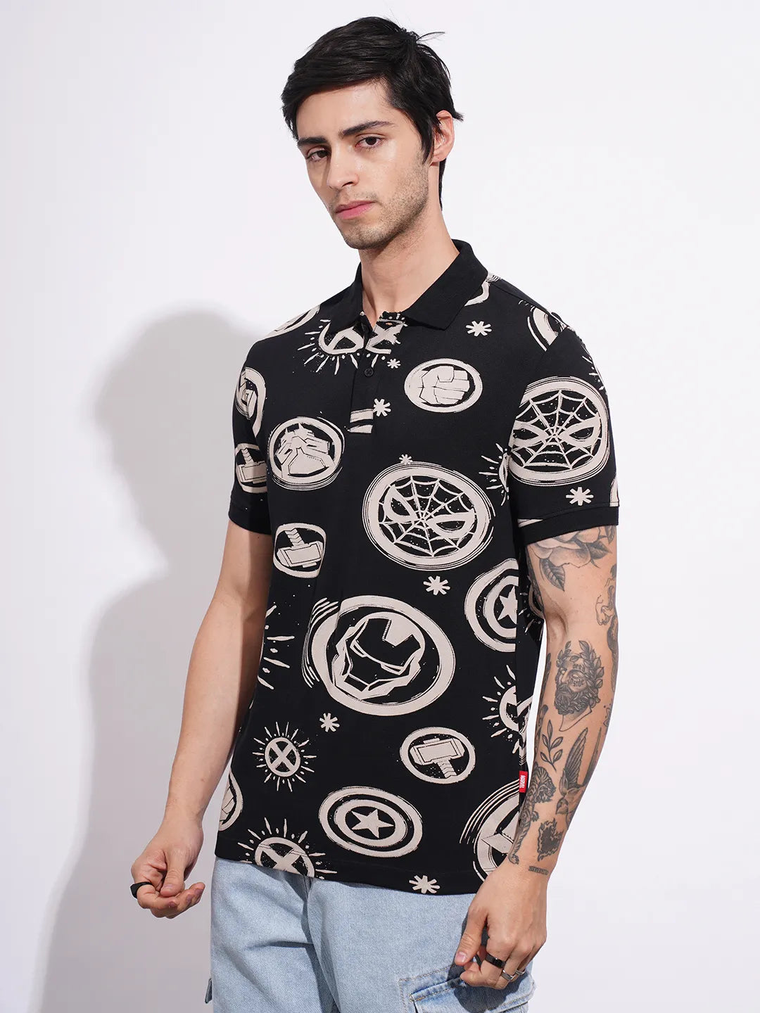 Avengers Black Regular Collar Men's Polo Neck by Being Human Clothing