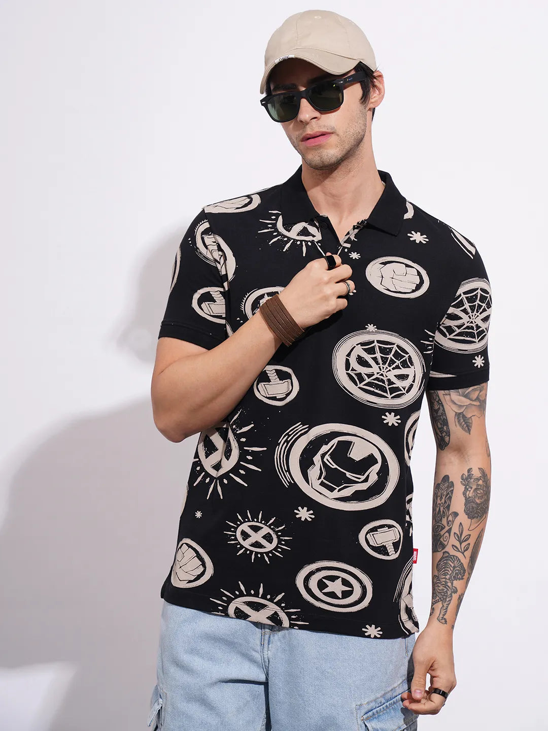 Avengers Black Regular Collar Men's Polo Neck by Being Human Clothing