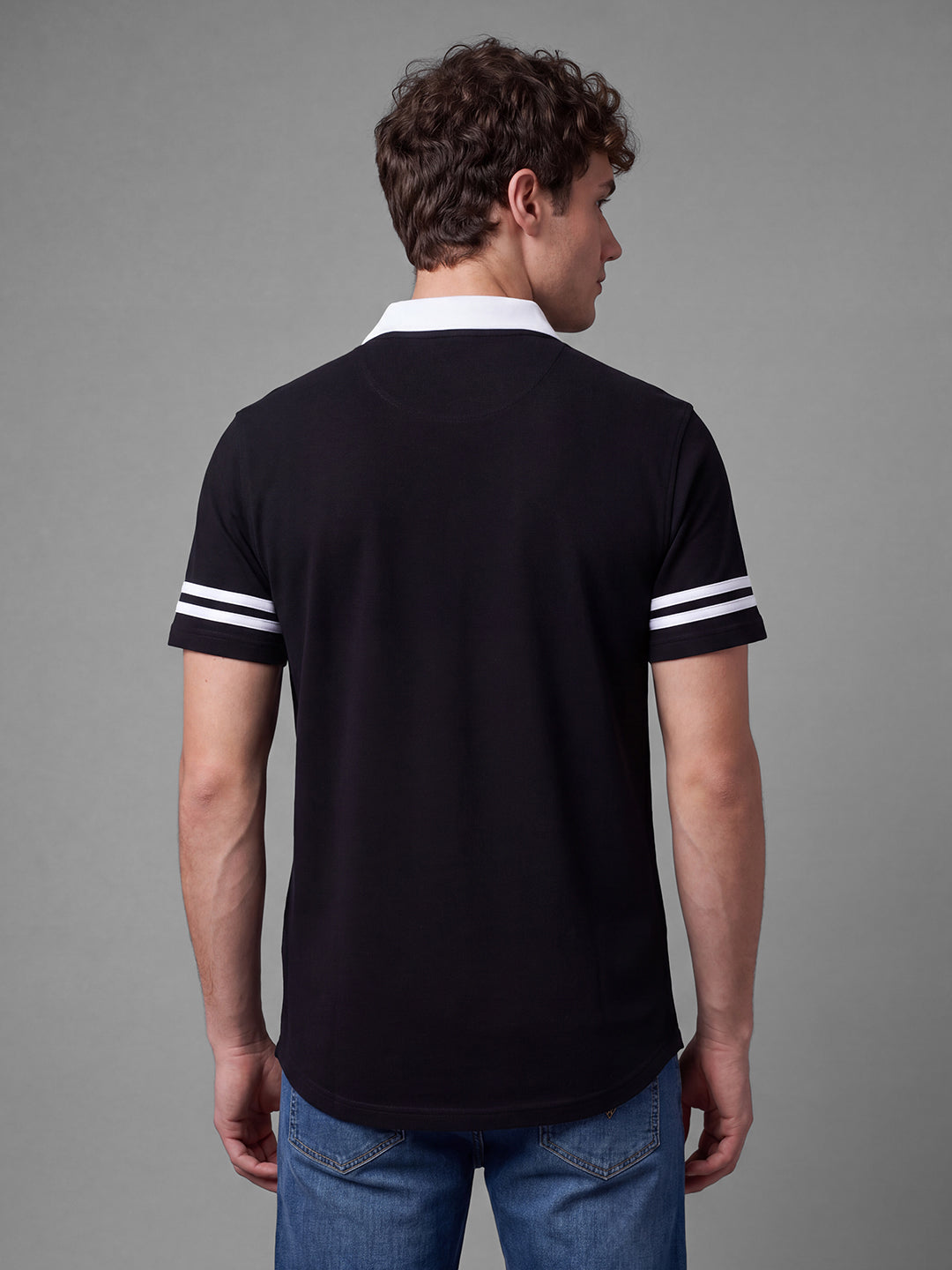 Black Easy Fit Typography  Short Sleeves Polo Collar Men's T-shirt by Being Human Clothing
