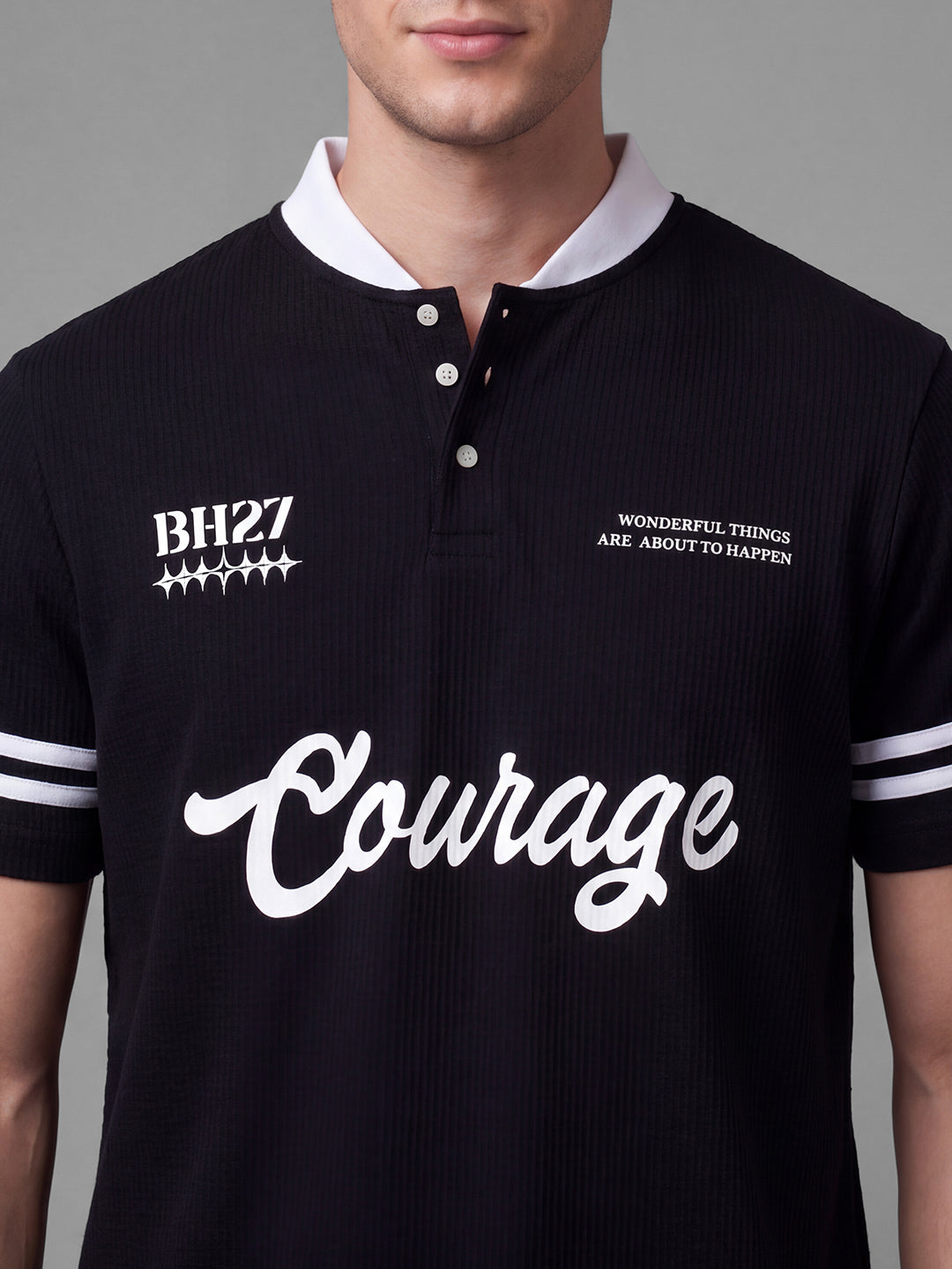 Black Easy Fit Typography  Short Sleeves Polo Collar Men's T-shirt by Being Human Clothing