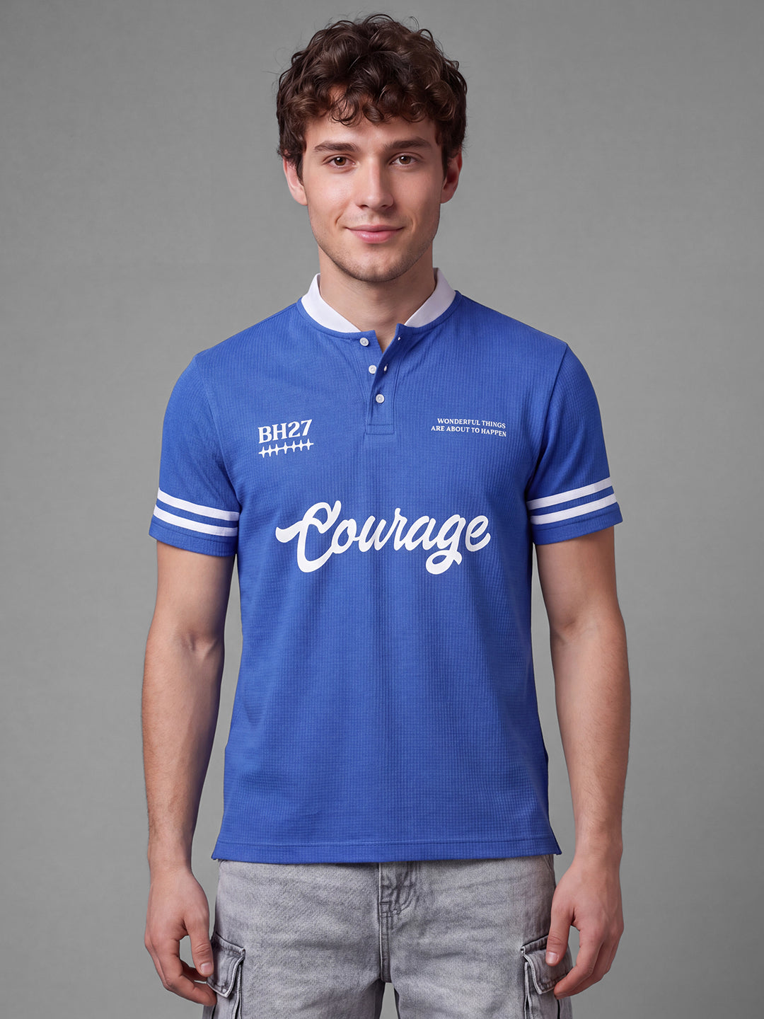 Blue Easy Fit Typography  Short Sleeves Polo Collar Men's T-shirt by Being Human Clothing