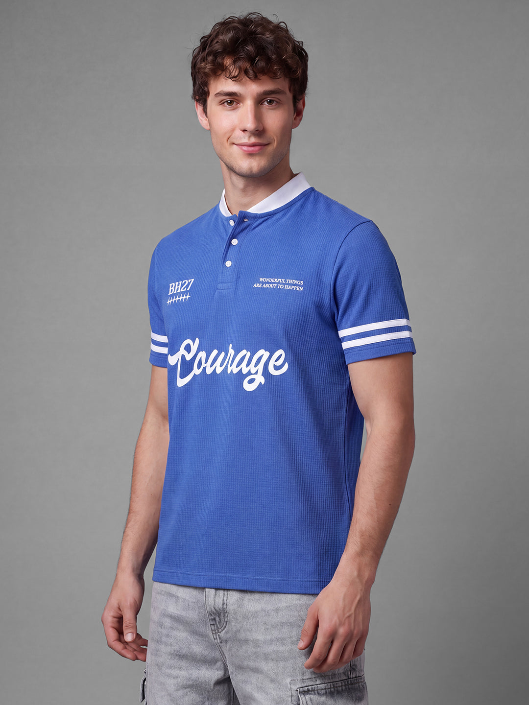 Blue Easy Fit Typography  Short Sleeves Polo Collar Men's T-shirt by Being Human Clothing