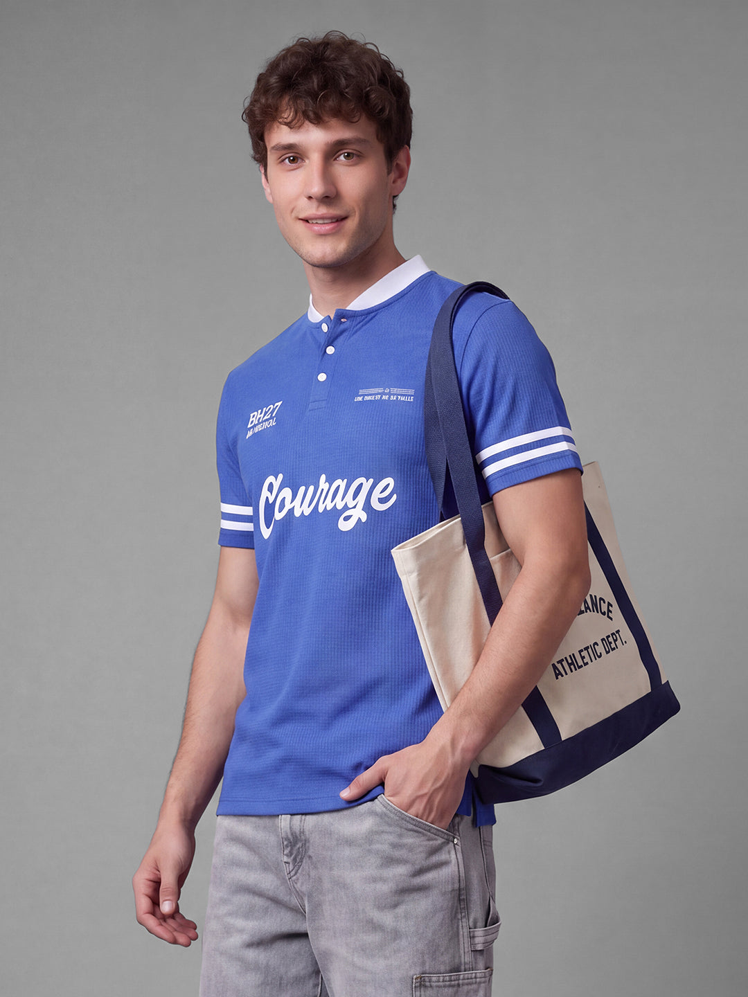 Blue Easy Fit Typography  Short Sleeves Polo Collar Men's T-shirt by Being Human Clothing