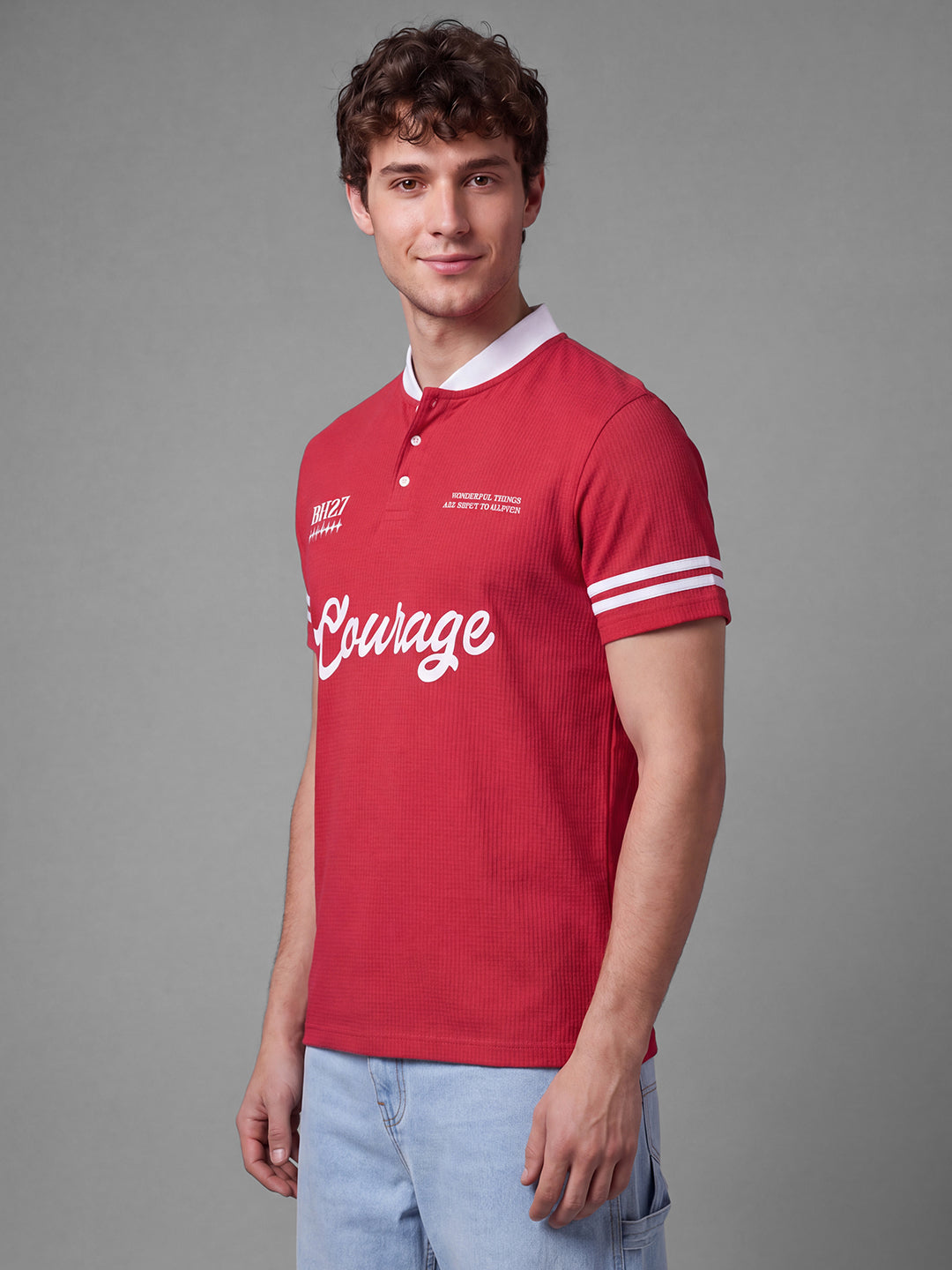 Red Easy Fit Typography  Short Sleeves Polo Collar Men's T-shirt by Being Human Clothing