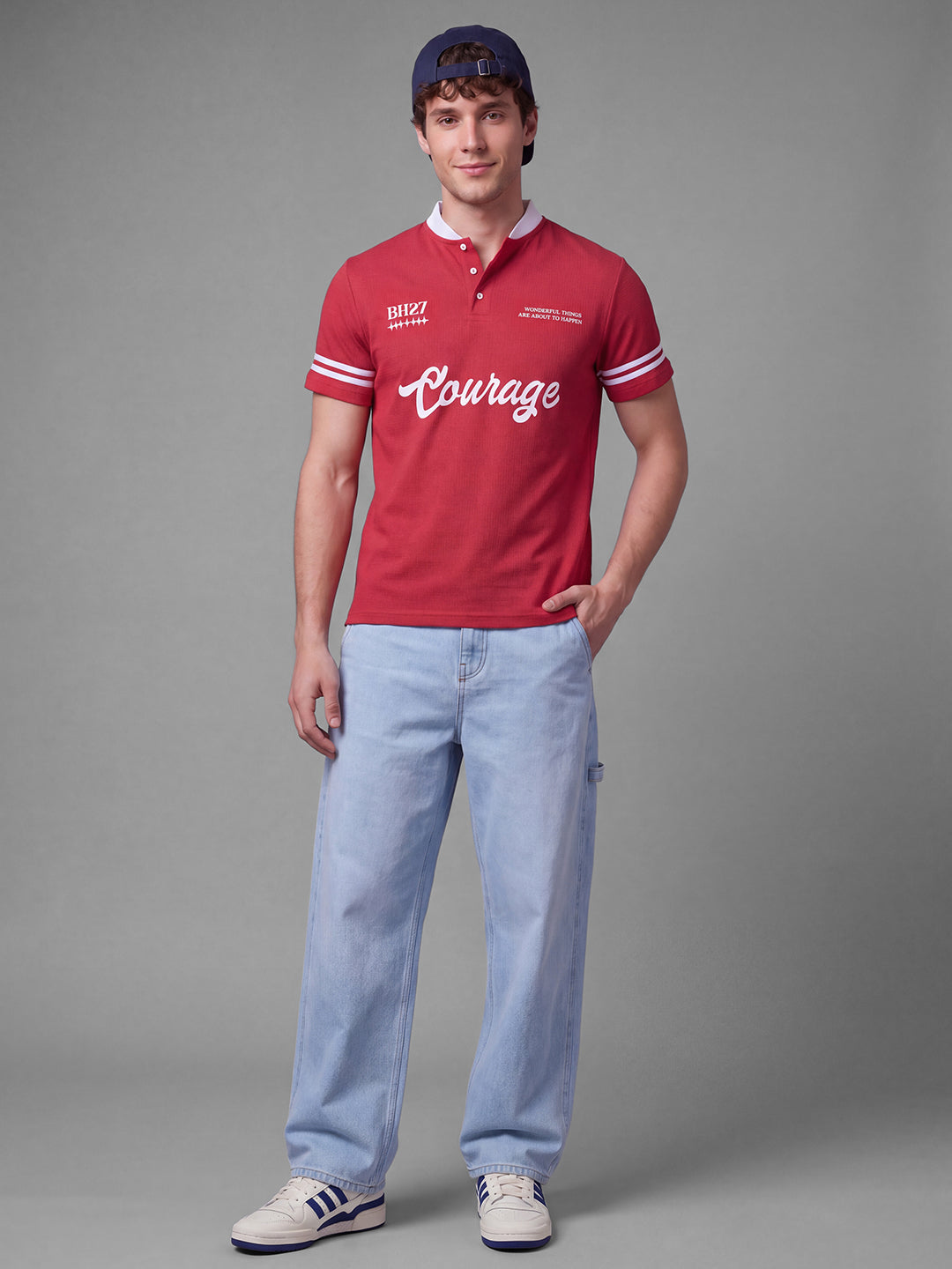 Red Easy Fit Typography  Short Sleeves Polo Collar Men's T-shirt by Being Human Clothing