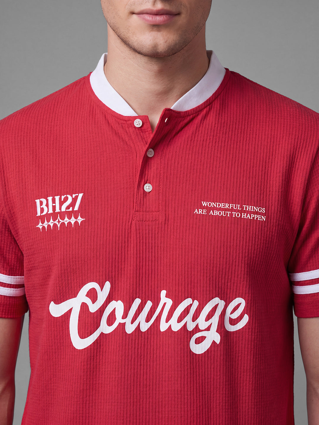Red Easy Fit Typography  Short Sleeves Polo Collar Men's T-shirt by Being Human Clothing