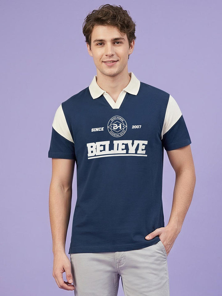 Dark Blue Easy Fit Half Sleeve Polo Neck Men's T-shirt