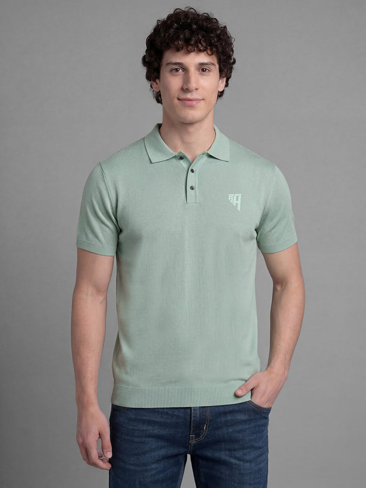 Mint Solid Half Sleeve Polo Neck Men's T-Shirt