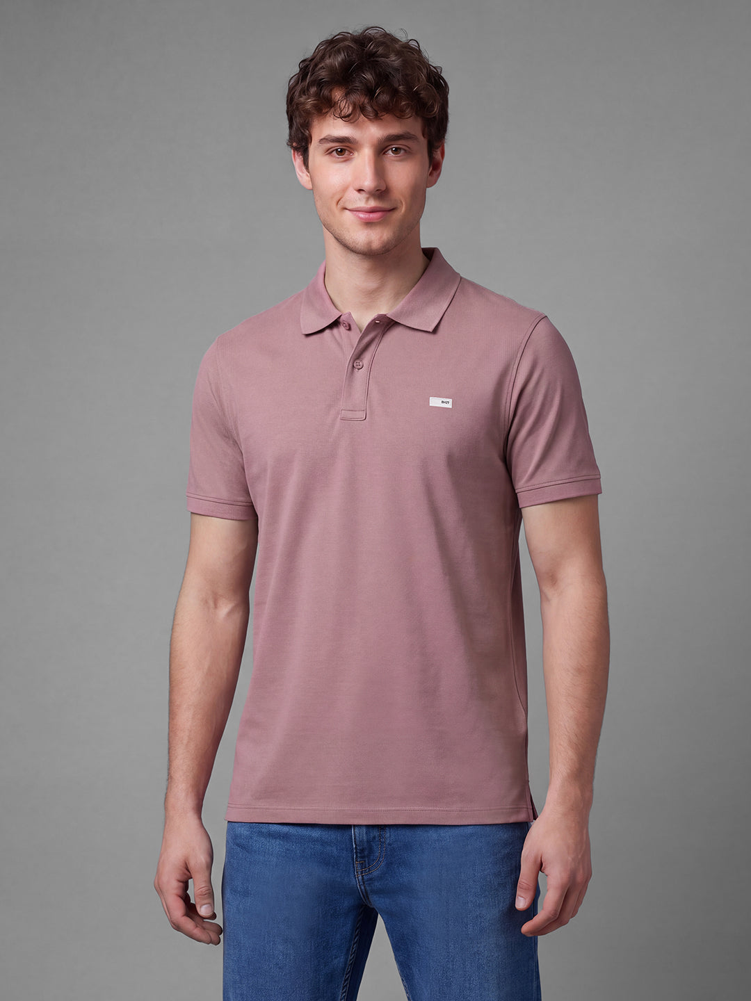 Pink Moderno Fit Solid  Short Sleeves Polo Collar Men's T-shirt by Being Human Clothing