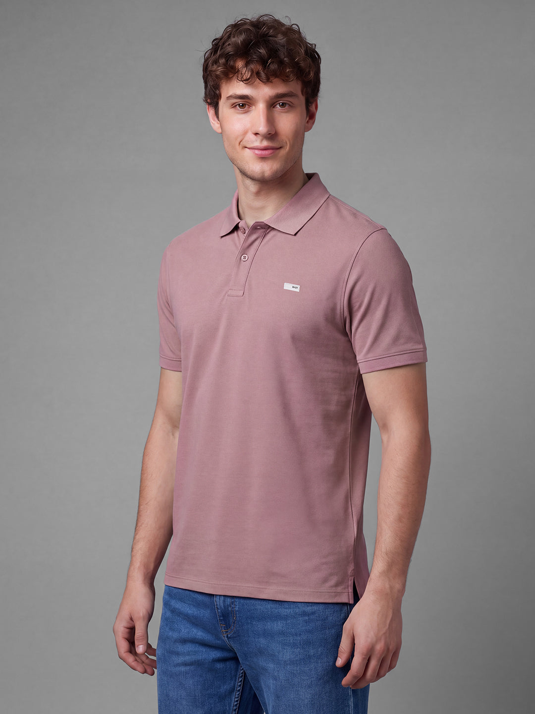 Pink Moderno Fit Solid  Short Sleeves Polo Collar Men's T-shirt by Being Human Clothing