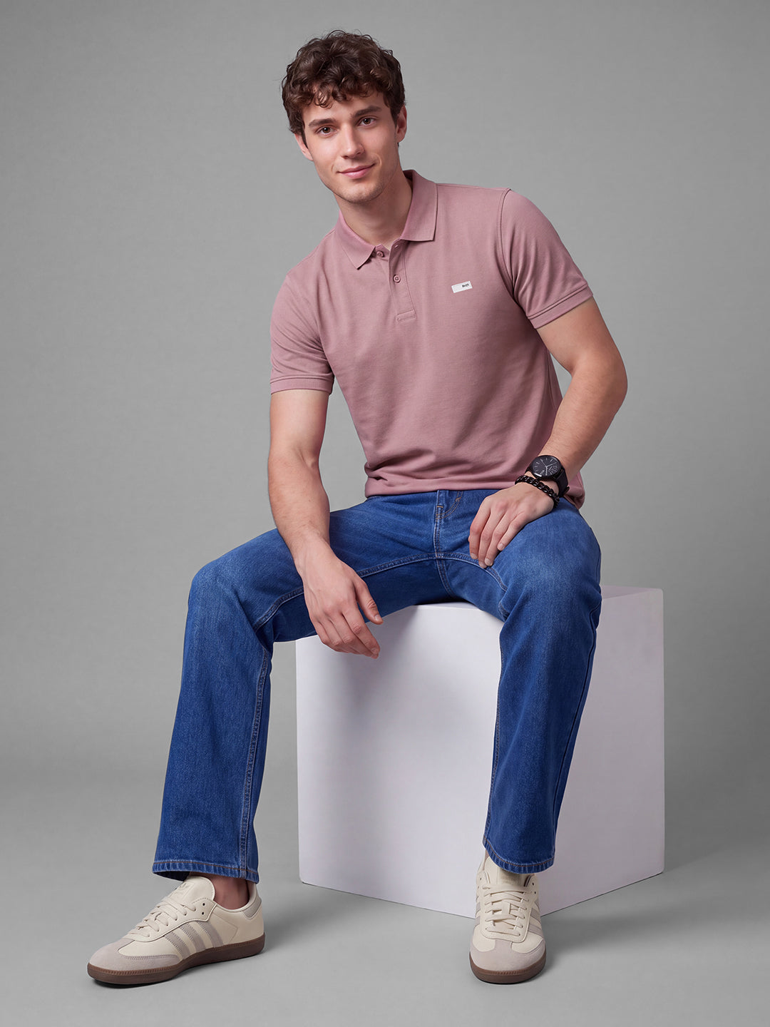 Pink Moderno Fit Solid  Short Sleeves Polo Collar Men's T-shirt by Being Human Clothing