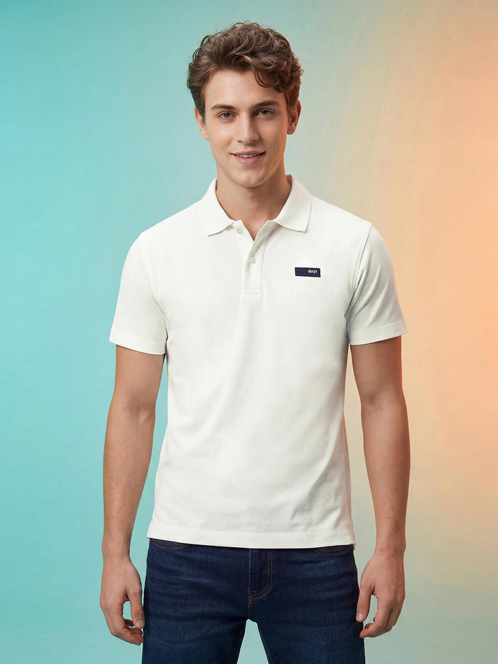 White Regular Fit Polo Neck Solid Men's Short Sleeves Tshirt