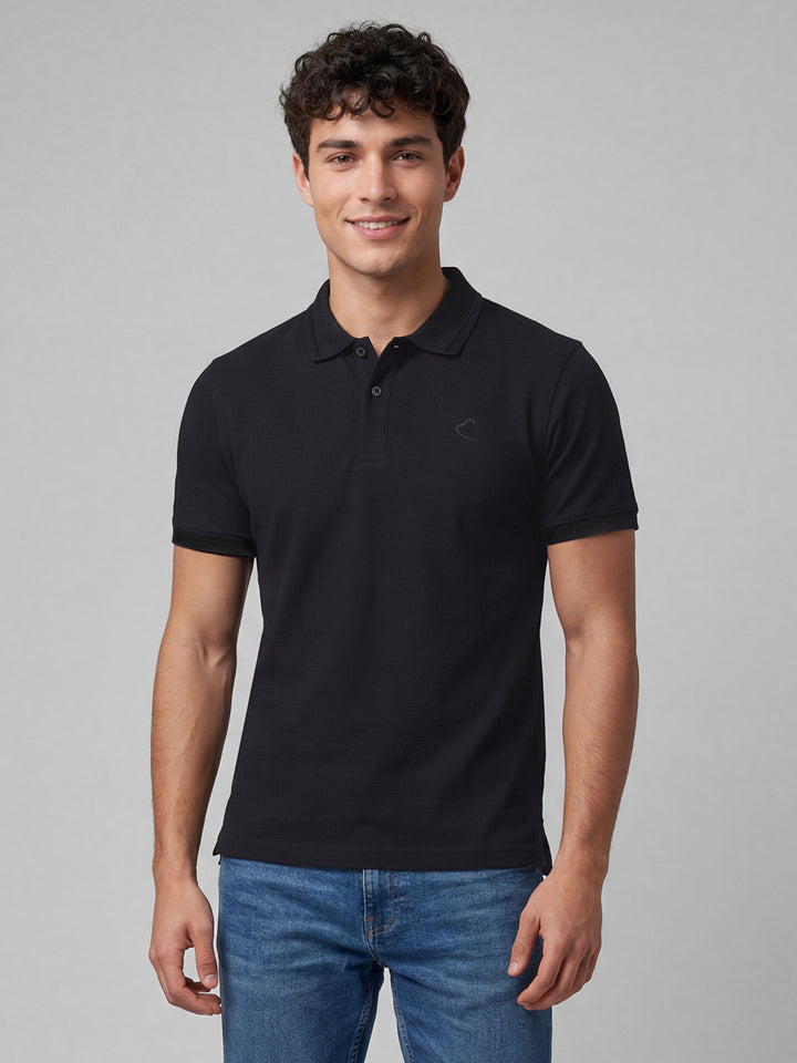 Black Regular Fit Half Sleeve Polo Neck Men's T-shirt
