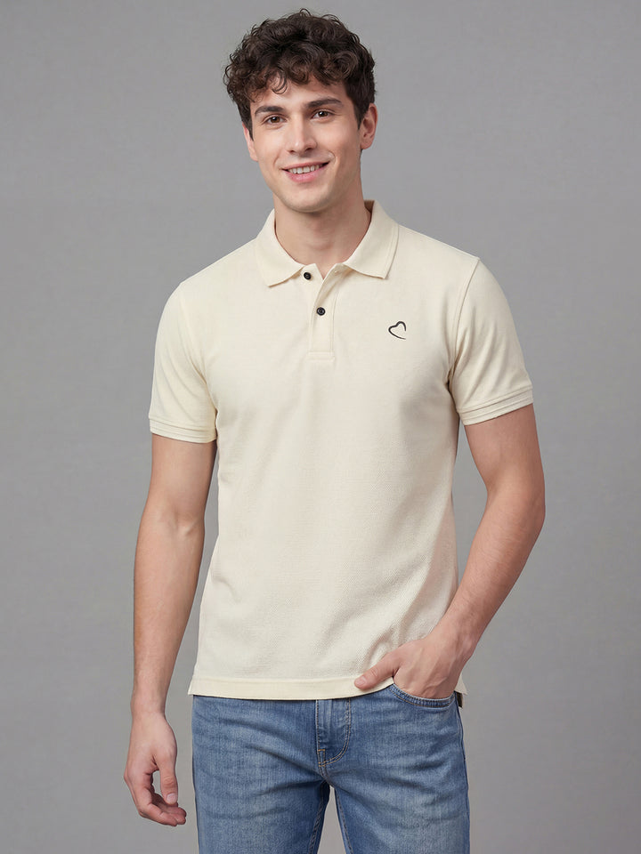 Off White Solid Half Sleeve Polo Neck Men's T-Shirt