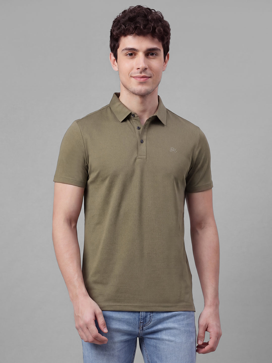 Brown Moderno Fit Solid  Short Sleeves Polo Collar Men's T-shirt by Being Human Clothing