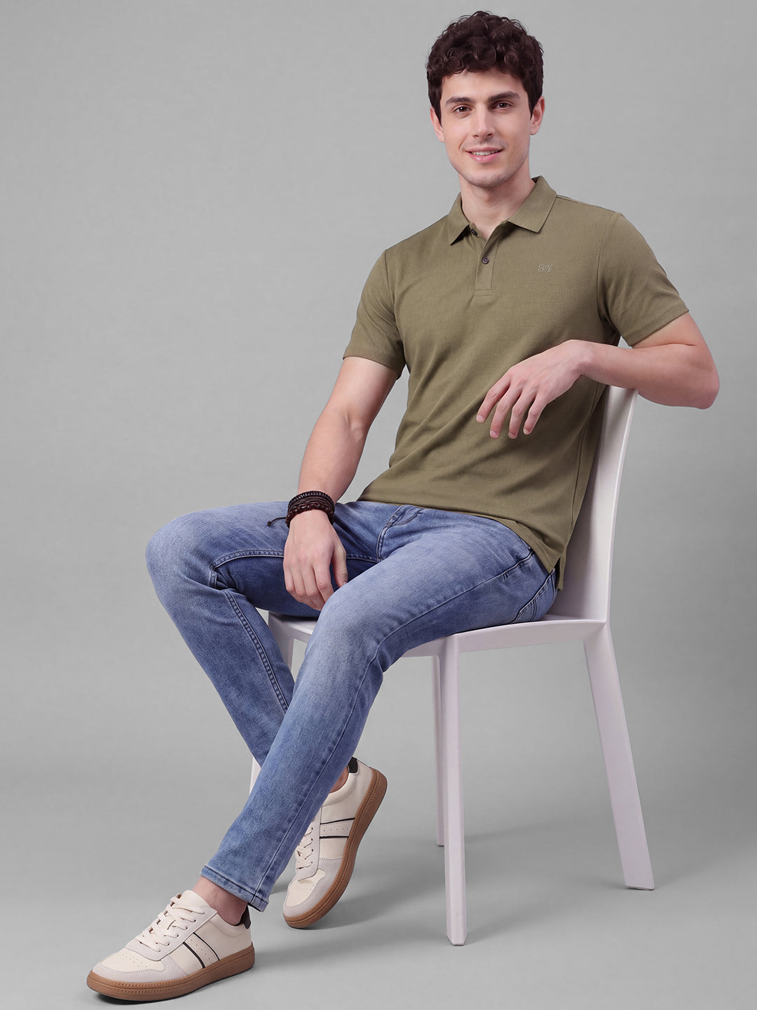 Brown Moderno Fit Solid  Short Sleeves Polo Collar Men's T-shirt by Being Human Clothing