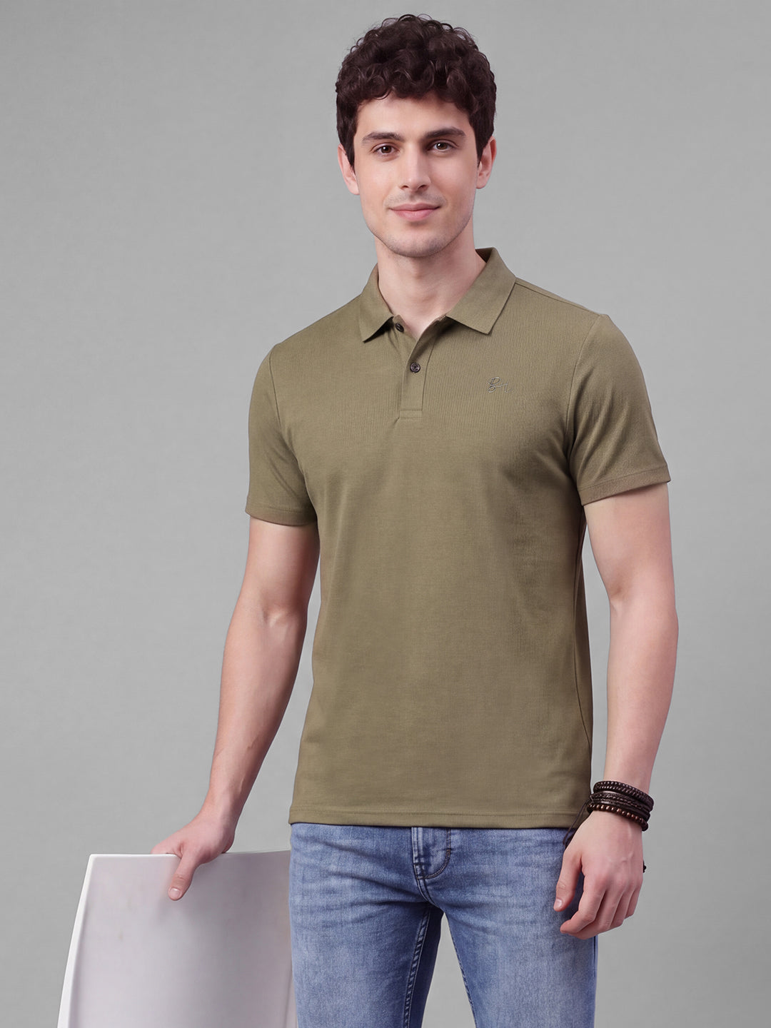 Brown Moderno Fit Solid  Short Sleeves Polo Collar Men's T-shirt by Being Human Clothing
