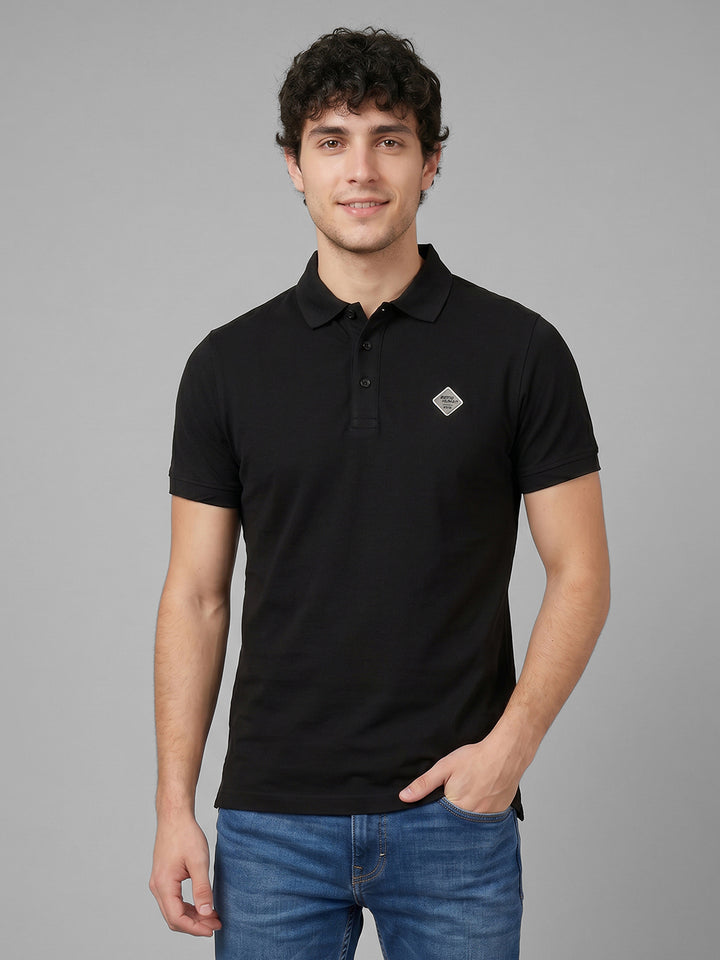 Black Moderno Fit Solid  Short Sleeves Polo Collar Men's T-shirt by Being Human Clothing