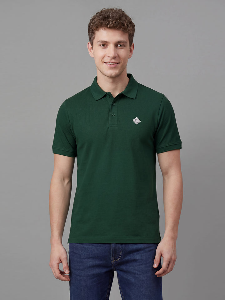 Green Solid Half Sleeve Polo Neck Men's T-Shirt