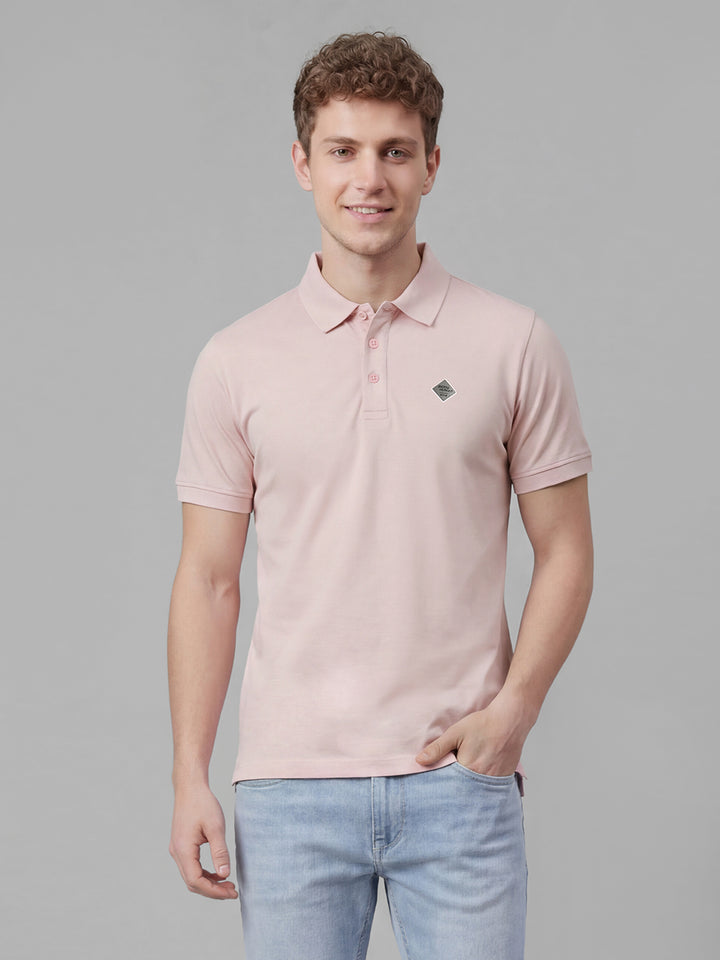 Pink Solid Half Sleeve Polo Neck Men's T-Shirt
