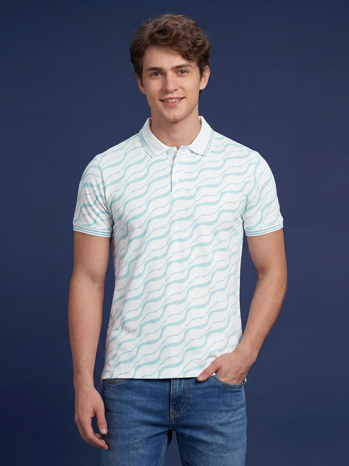 Blue Printed Half Sleeve Polo Neck Men's T-shirt by Being Human Clothing