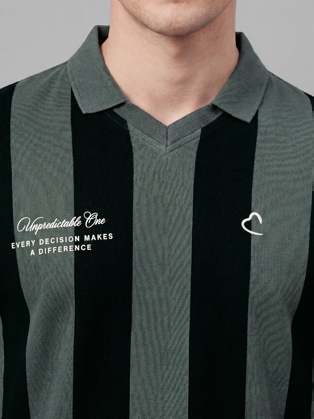Grey Easy Fit Striped Pure Cotton Short Sleeves Polo Collar Men's T-shirt by Being Human Clothing