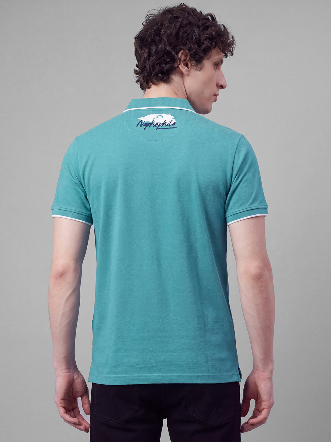 Sky Blue Moderno Fit Graphic Printed Short Sleeves Polo Collar Men's T-Shirt by Being Human Clothing