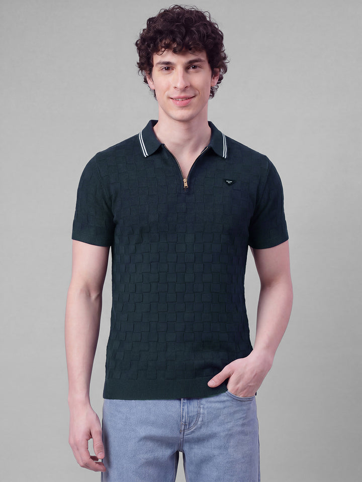 Navy Moderno Fit Geometric Print Pure Cotton Short Sleeves Polo Collar Men's T-shirt by Being Human Clothing