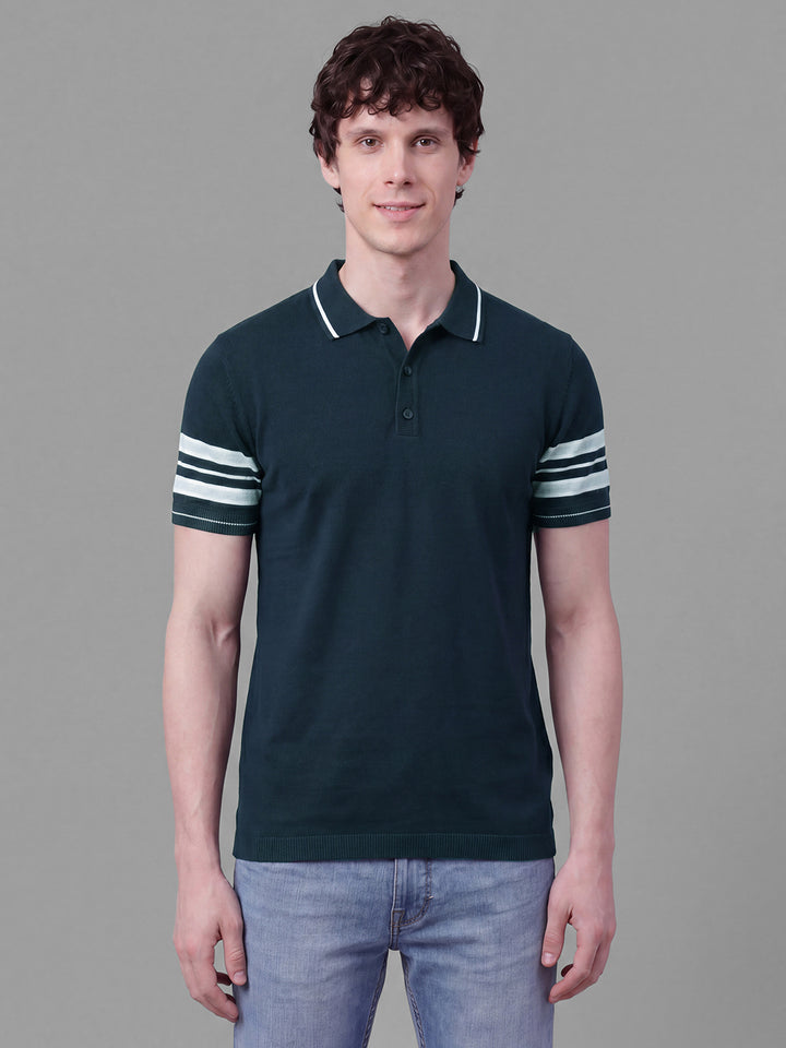 Navy Moderno Fit Solid Pure Cotton Short Sleeves Polo Collar Men's T-shirt by Being Human Clothing