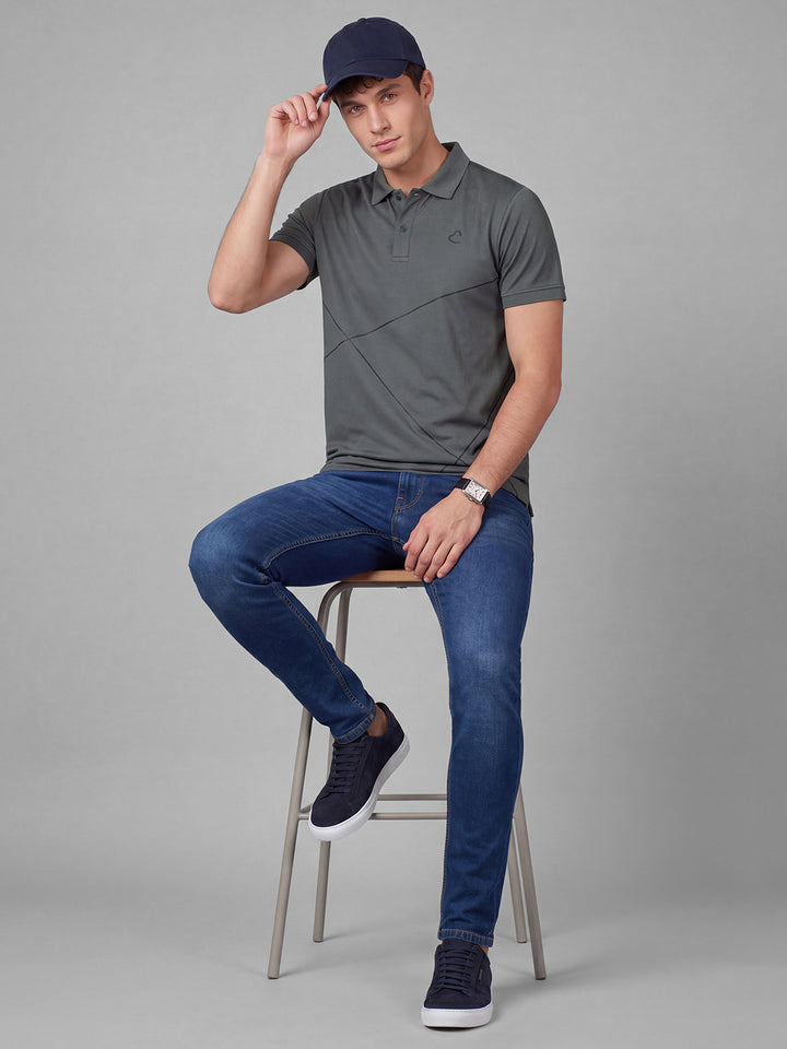 Grey Moderno Fit Geometric Print  Short Sleeves Polo Collar Men's T-shirt by Being Human Clothing