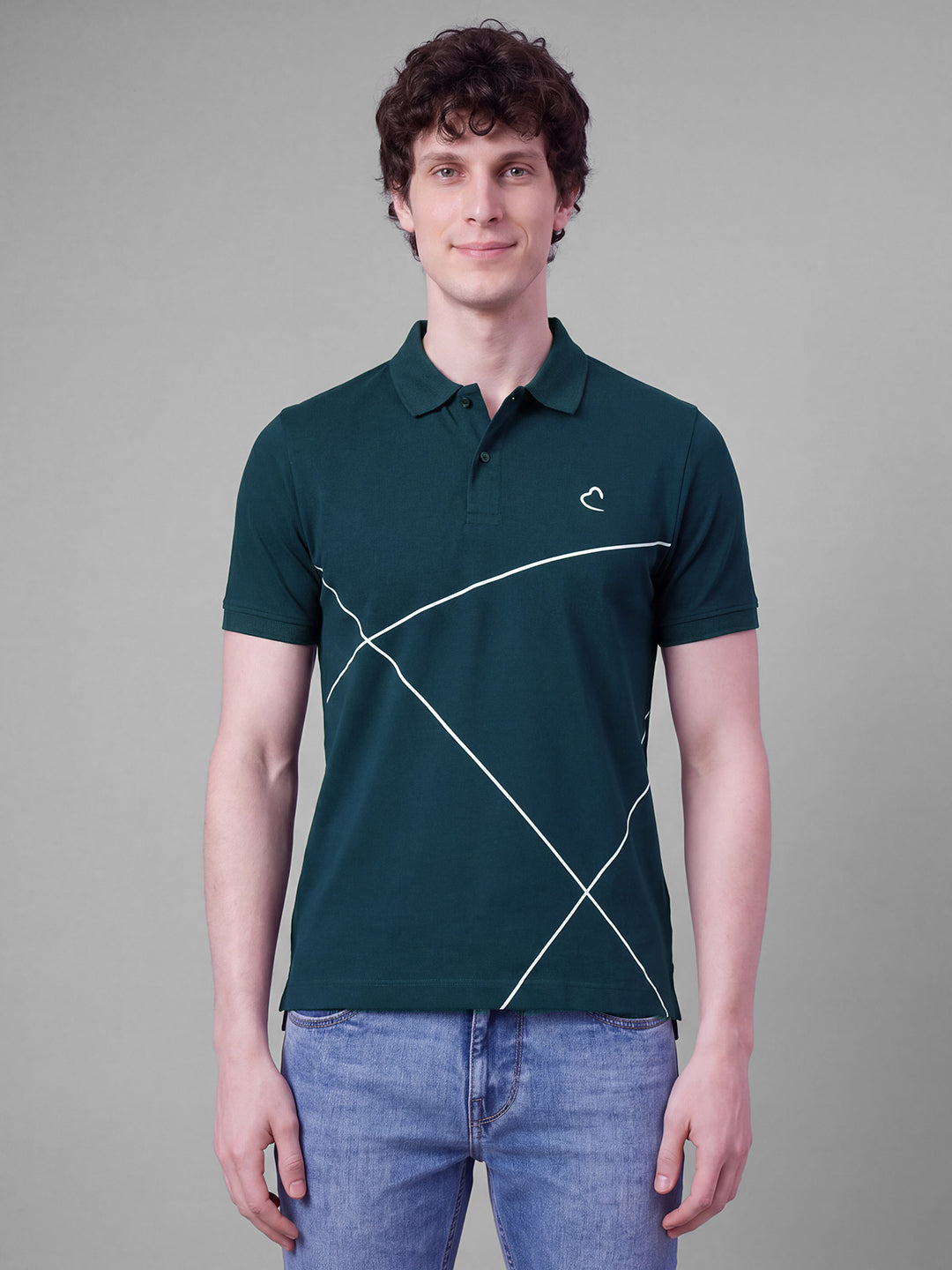 Teal Moderno Fit Geometric Print  Short Sleeves Polo Collar Men's T-shirt by Being Human Clothing
