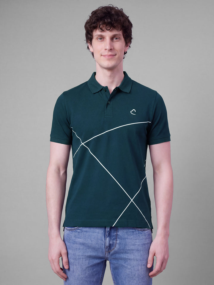Teal Moderno Fit Geometric Print  Short Sleeves Polo Collar Men's T-shirt by Being Human Clothing