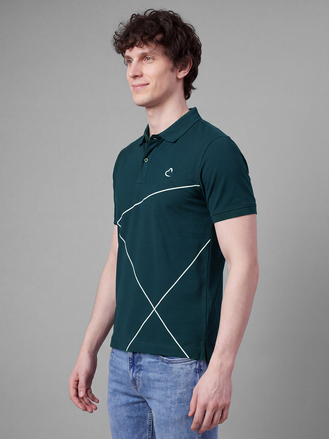Teal Moderno Fit Geometric Print  Short Sleeves Polo Collar Men's T-shirt by Being Human Clothing