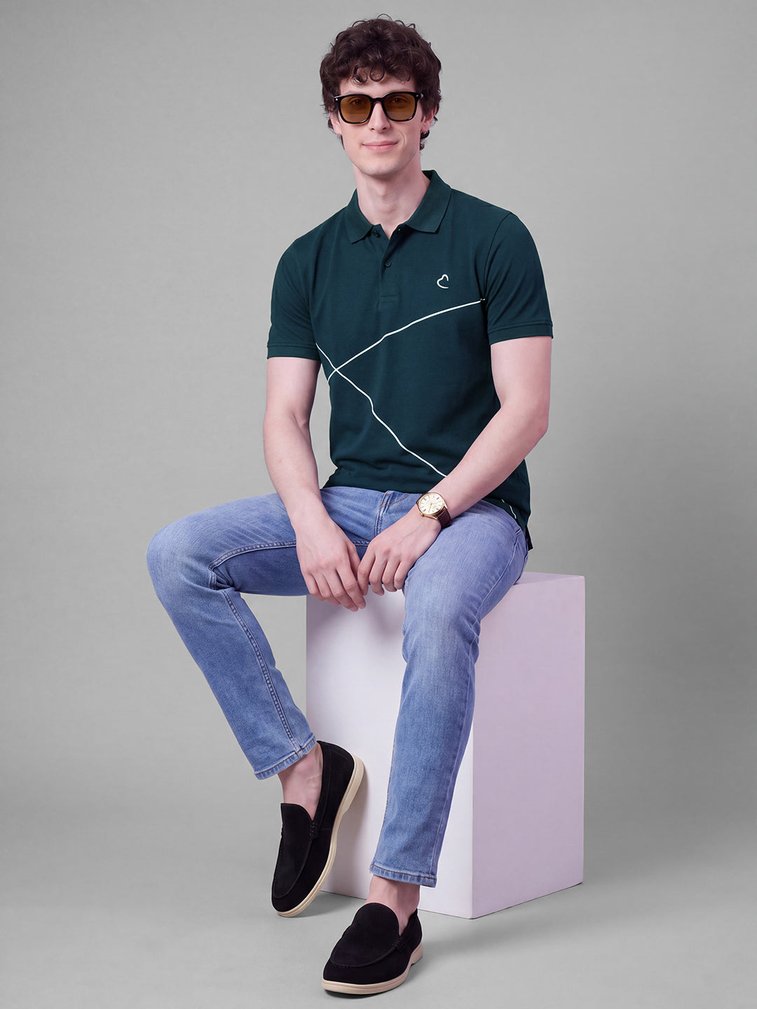 Teal Moderno Fit Geometric Print  Short Sleeves Polo Collar Men's T-shirt by Being Human Clothing