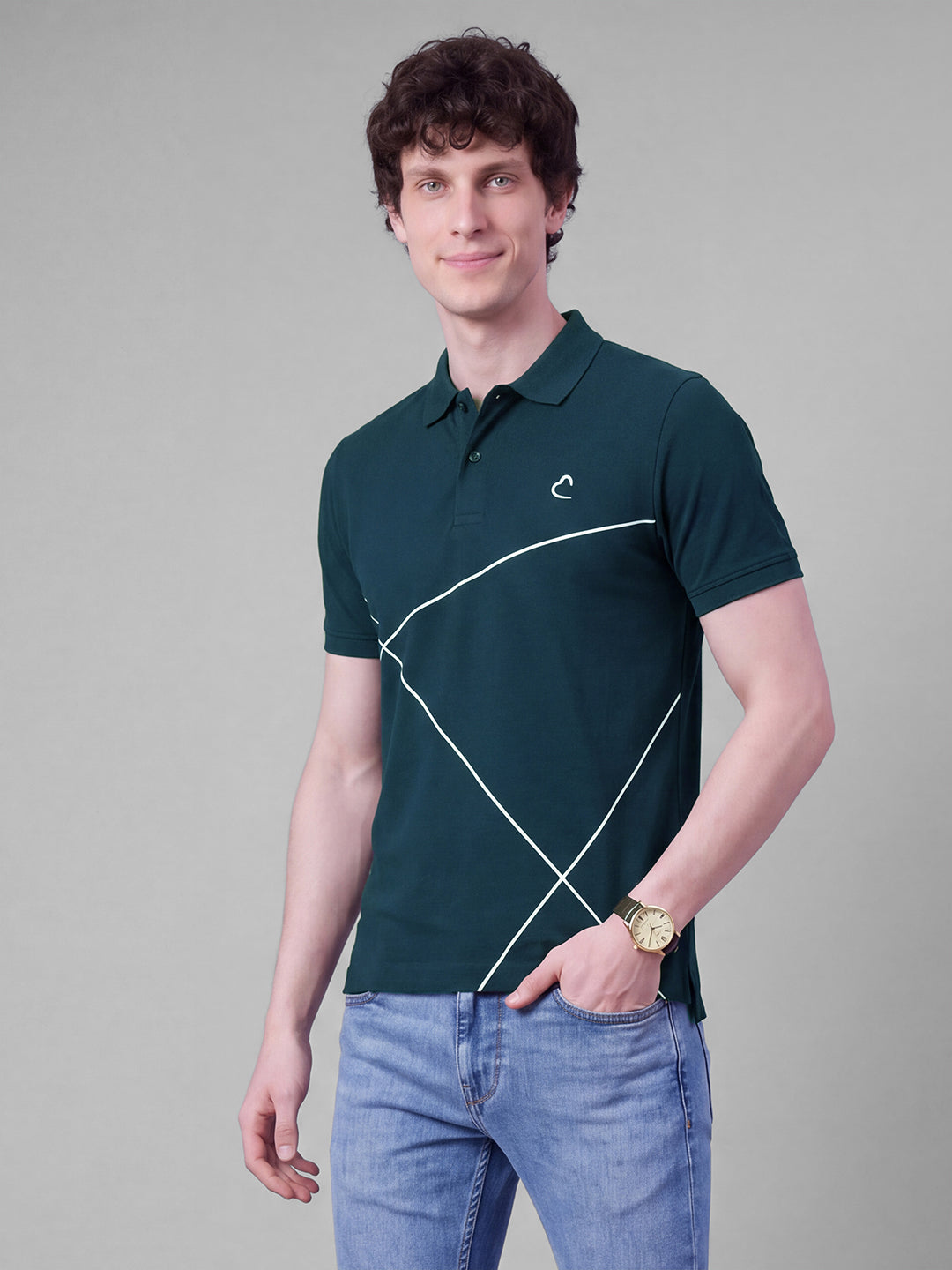 Teal Moderno Fit Geometric Print  Short Sleeves Polo Collar Men's T-shirt by Being Human Clothing