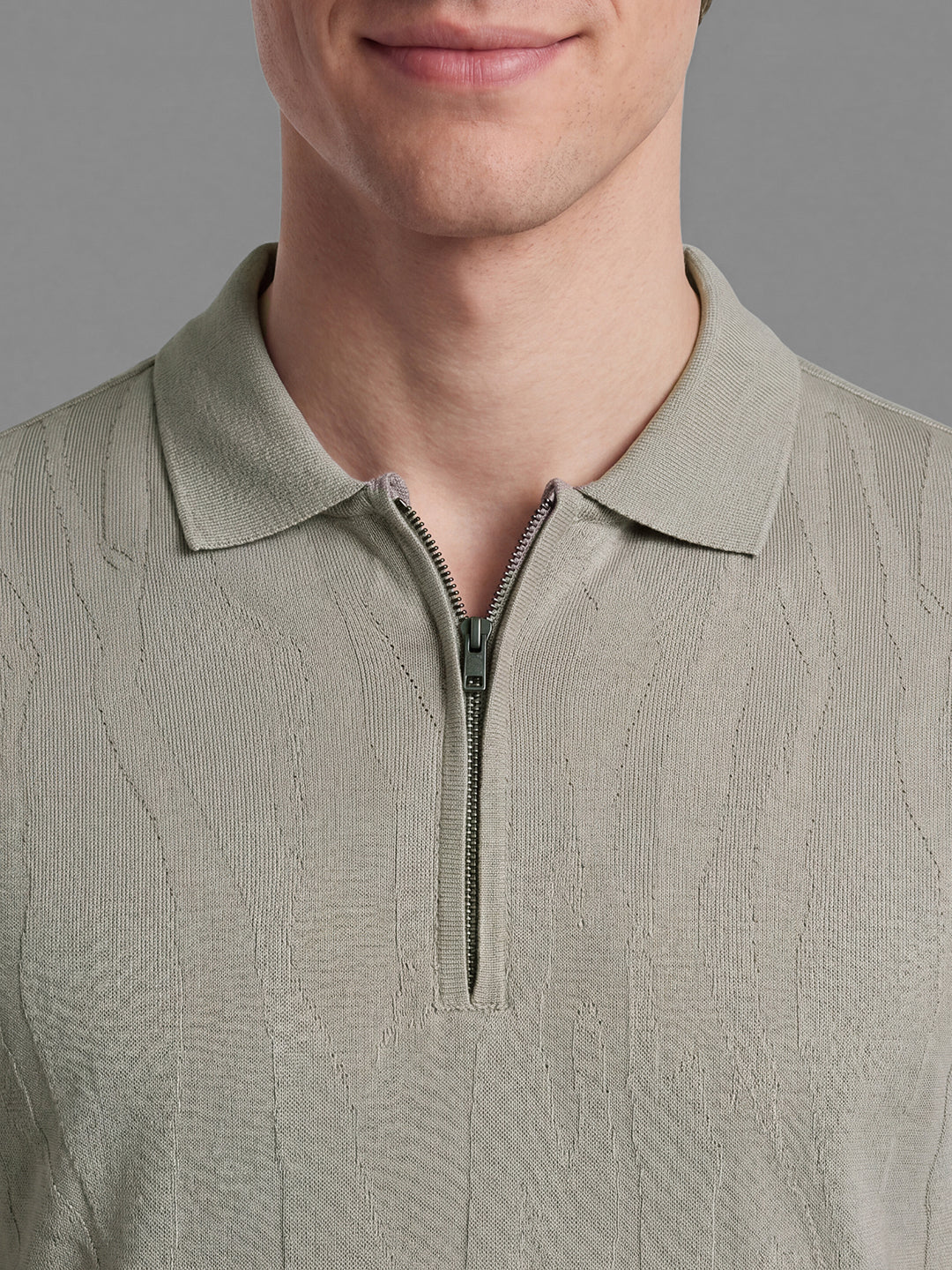 Beige Moderno Fit Self Design Pure Cotton Short Sleeves Polo Collar Men's T-shirt by Being Human Clothing