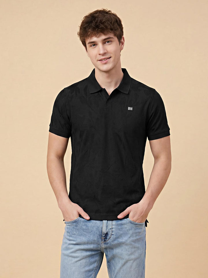 Black Moderno Fit Half Sleeve Polo Neck Men's T-shirt