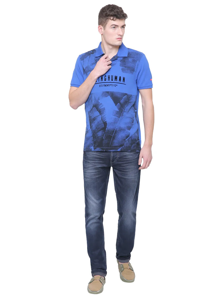 Blue Slim Straight Fit Men's Polo T-Shirt