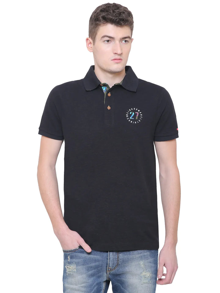 Black Regular Fit Men's Polo T-Shirt