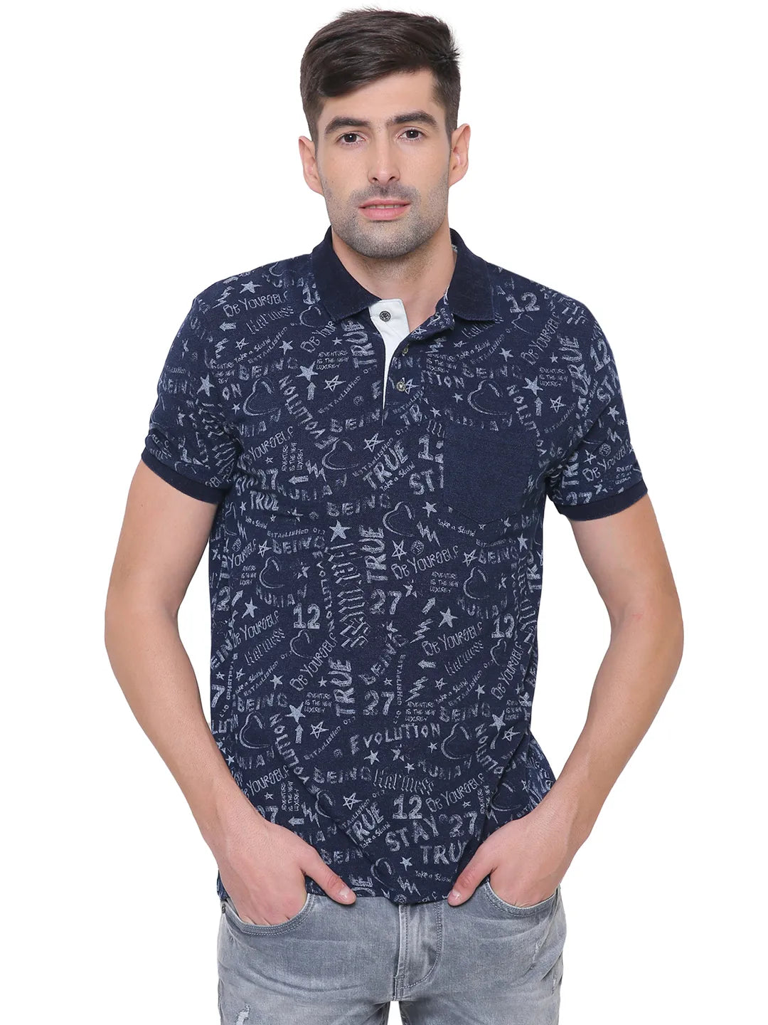 Being Human Clothing Men Slim Fit Polo Neck T-Shirts-Indigo