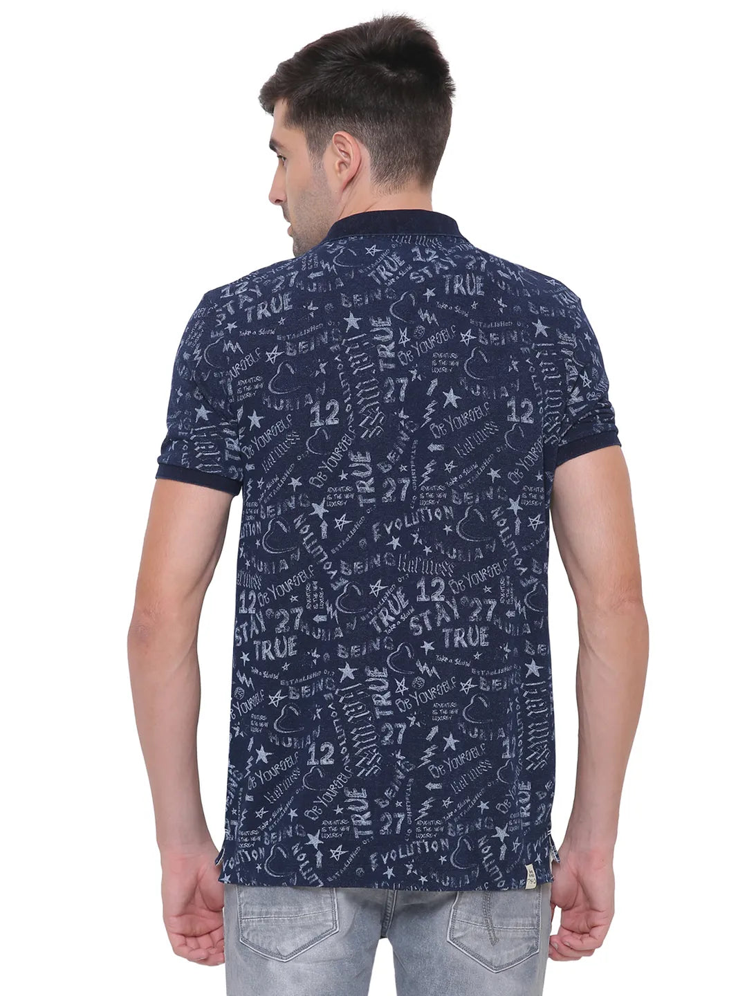 Being Human Clothing Men Slim Fit Polo Neck T-Shirts-Indigo