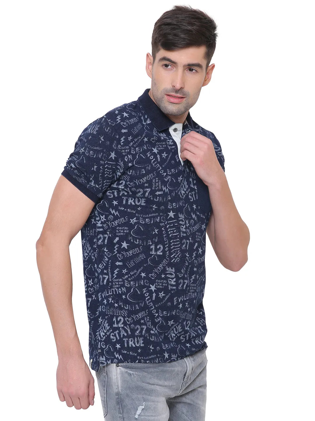 Being Human Clothing Men Slim Fit Polo Neck T-Shirts-Indigo