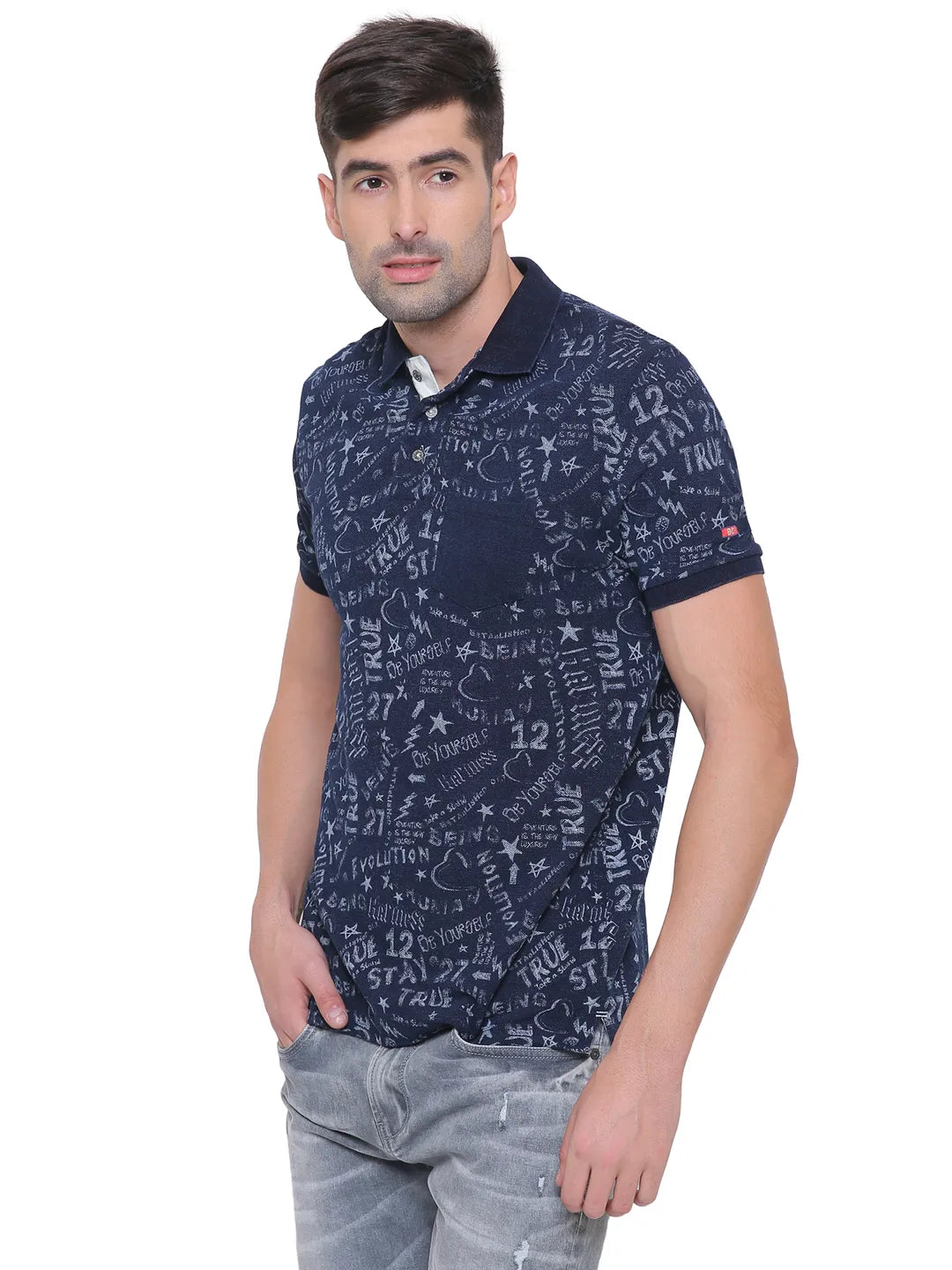 Being Human Clothing Men Slim Fit Polo Neck T-Shirts-Indigo